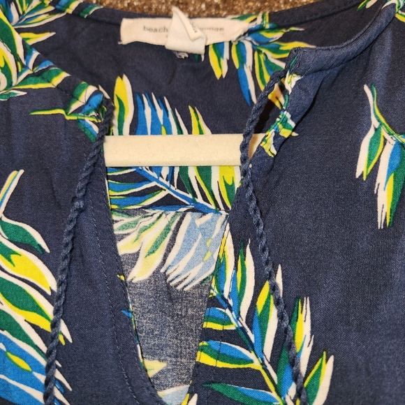 Beachlunchlounge Navy Sleeveless Dress Leaf Print Tassels Size XS Coastal Beachy - Picture 6 of 10